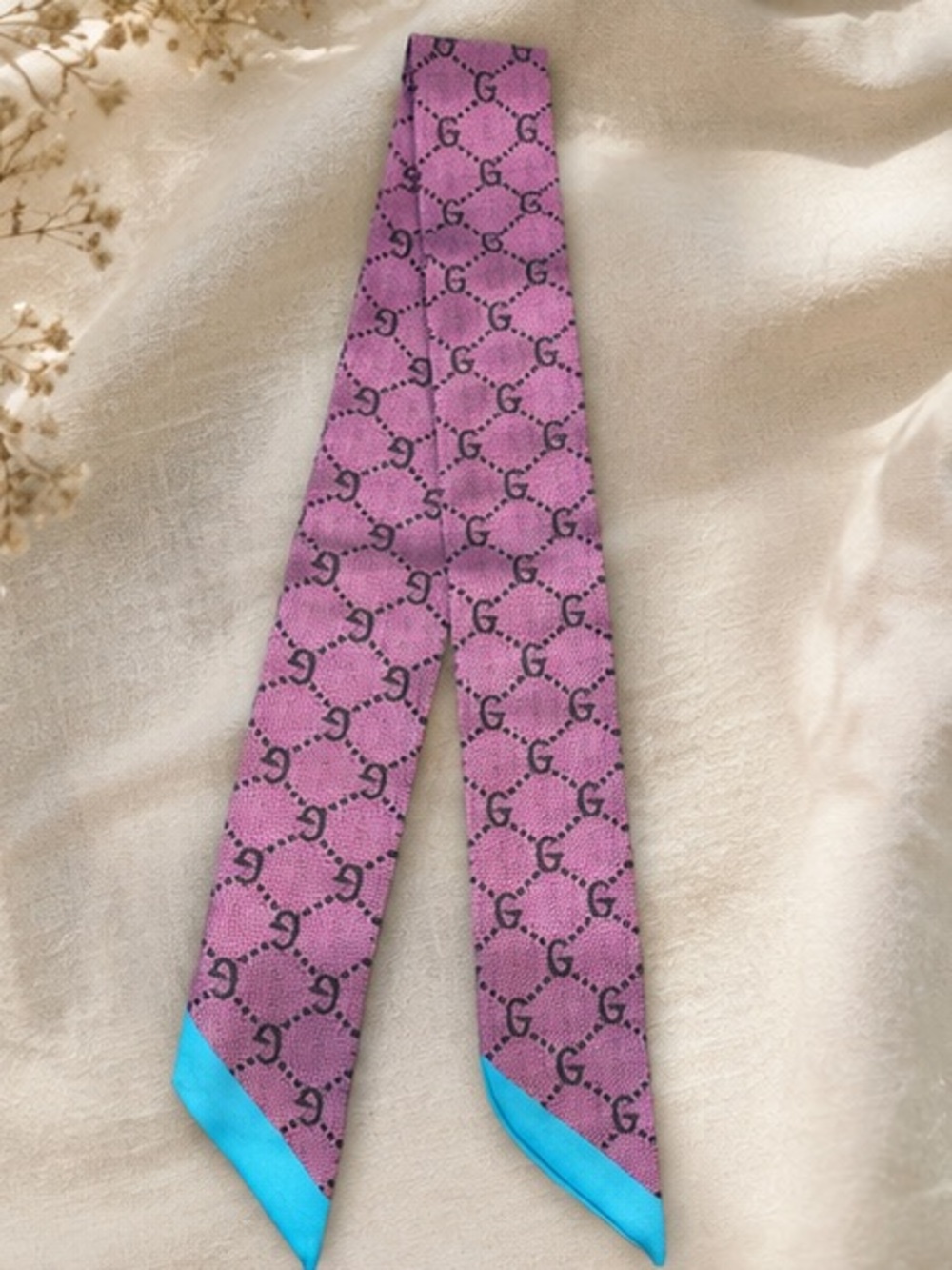 Pink Monogram Twilly Scarf-Hair Neck Bag Ribbon Designer Inspired